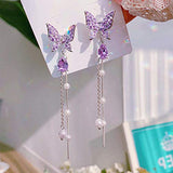 Purple Butterfly Earrings for Women Dangle Long Butterfly Earrings