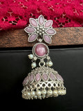 Floral Design Oxidised Pink Jhumka