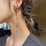 Purple Butterfly Earrings for Women Dangle Long Butterfly Earrings