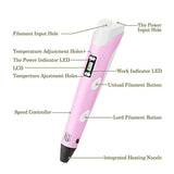 Printing Pen with Display - Includes 3D Pen, 3 Starter Colors of PLA Filament, Stencil Book + Project Guide, and Charger
