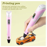 Printing Pen with Display - Includes 3D Pen, 3 Starter Colors of PLA Filament, Stencil Book + Project Guide, and Charger
