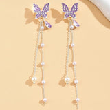 Purple Butterfly Earrings for Women Dangle Long Butterfly Earrings