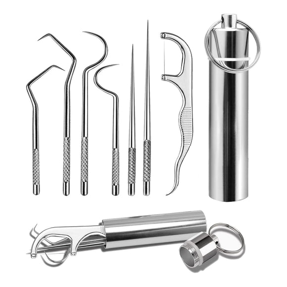 7-Piece Portable Stainless Steel Toothpick Set – Reusable Metal Toothpicks with Holder for Outdoor Picnic, Camping, and Travel