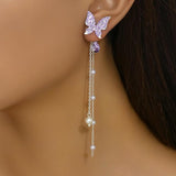 Purple Butterfly Earrings for Women Dangle Long Butterfly Earrings