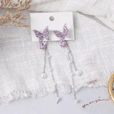 Purple Butterfly Earrings for Women Dangle Long Butterfly Earrings