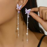 Purple Butterfly Earrings for Women Dangle Long Butterfly Earrings