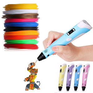 Printing Pen with Display - Includes 3D Pen, 3 Starter Colors of PLA Filament, Stencil Book + Project Guide, and Charger