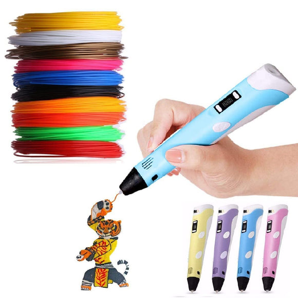 Printing Pen with Display - Includes 3D Pen, 3 Starter Colors of PLA Filament, Stencil Book + Project Guide, and Charger