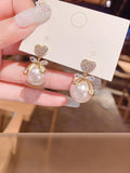 A Pearl Of Wisdom Earring | Korean Studded Bow Heart Big Pearl Drop Earrings For Women/Girls Pearl Alloy Drops & Danglers