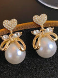 A Pearl Of Wisdom Earring | Korean Studded Bow Heart Big Pearl Drop Earrings For Women/Girls Pearl Alloy Drops & Danglers