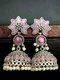 Floral Design Oxidised Pink Jhumka