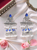 Traditional Silver Blue Jhumka Earrings With indian Pearls Blue Jhumki For Women Emerald Metal Jhumki