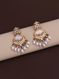 Chandelier Gold Plated with Kundan and Pearl Earring for Women & Girls Diamond, Pearl, Beads Alloy Drops & Danglers
