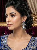 Traditional Silver Blue Jhumka Earrings With indian Pearls Blue Jhumki For Women Emerald Metal Jhumki