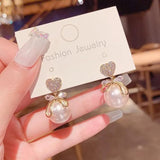 A Pearl Of Wisdom Earring | Korean Studded Bow Heart Big Pearl Drop Earrings For Women/Girls Pearl Alloy Drops & Danglers