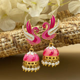 Traditional Daily Wear Gold Plated Pearl Earring Pink Jhumki Crystal, Beads Brass Earring Set