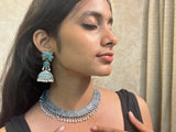 Floral Design Oxidised Pink Jhumka