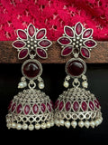 Floral Design Oxidised Pink Jhumka