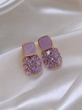 Purple Ear Tops Crystal Stud Earring Jewellery For Women and Girls Cubic Zirconia