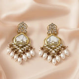 Chandelier Gold Plated with Kundan and Pearl Earring for Women & Girls Diamond, Pearl, Beads Alloy Drops & Danglers
