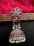 Floral Design Oxidised Pink Jhumka