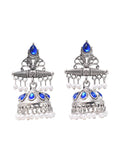 Traditional Silver Blue Jhumka Earrings With indian Pearls Blue Jhumki For Women Emerald Metal Jhumki