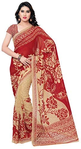 Rose Floral Print Faux Georgette Saree - MultiColour