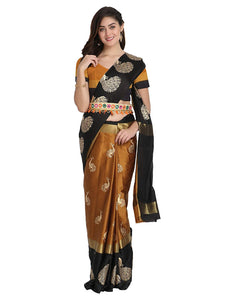 Women Gold-Black Colour Soft Cotton & Silk Saree