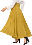 Denlox Women's Elegant High Waist Skirt Tie Front Pleated Maxi Skirts