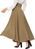 Denlox Women's Elegant High Waist Skirt Tie Front Pleated Maxi Skirts