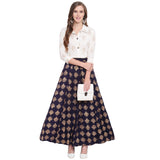 Stylum Women's Gold Printed Rayon Short Shirt & Skirt Set