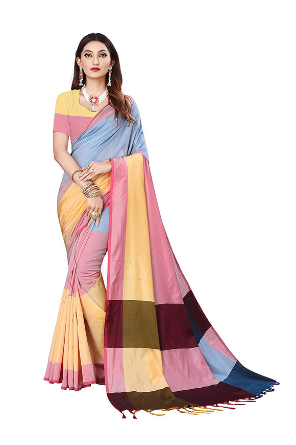 Rainbow Soft Cotton & Silk Saree For Women Banarasi Saree