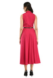 Crepe Collared Neckline Sleeveless Dress with Belt - MultiColor