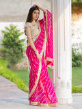 Chiffon Pink Saree with Golden Border