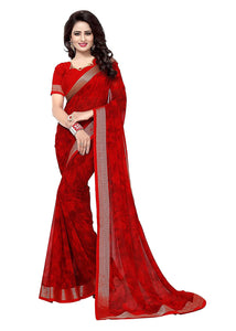 Fancy Georgette Red Saree with Printed Border