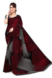 Red Striped Black Georgette Casual Saree with Blouse Piece, Standard