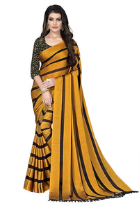 Mustard Yellow Georgette Striped Silk Saree