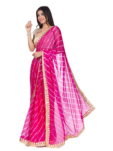 Chiffon Pink Saree with Golden Border