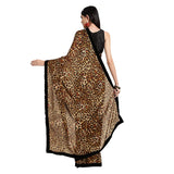 Women's Crepe Cheetah Pattern Saree with Blouse Piece