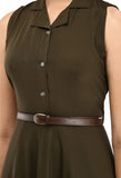 Crepe Collared Neckline Sleeveless Dress with Belt - MultiColor