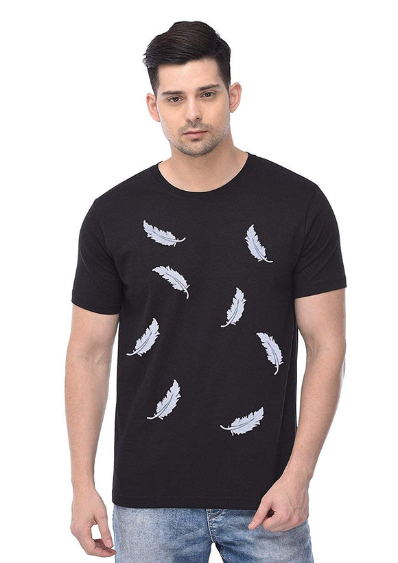 Black Denlox Feather Design T-Shirt - Cotton - For Men