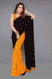 Georgette Mustard Yellow & Black Polka Dots Saree, 6m