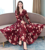 Floral Maxi Spring Summer Dress Long Sleeve - Denlox