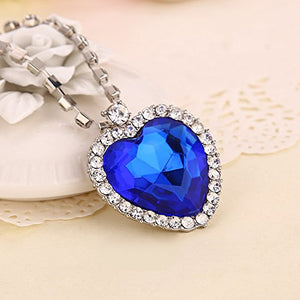 Blue Ocean French Heart Crystal Pendant with Chain