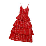 Summer Casual Polka Dot Sling Dress - V Neck - Knee Length