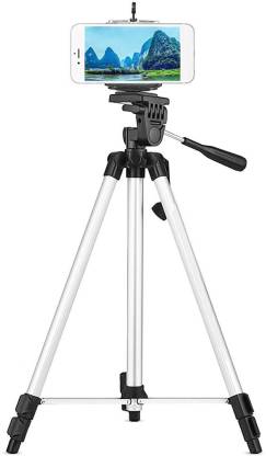 Tripod Big for Camera, DSLR, Mobile All in ONE Stand Robust N Strong 55 Inches for YouTube, Family Kids Picnic Live Video Recording and Photoshoot with Mobile Holder Tripod Kit  (Silver, Black, Supports Up to 1500 g)